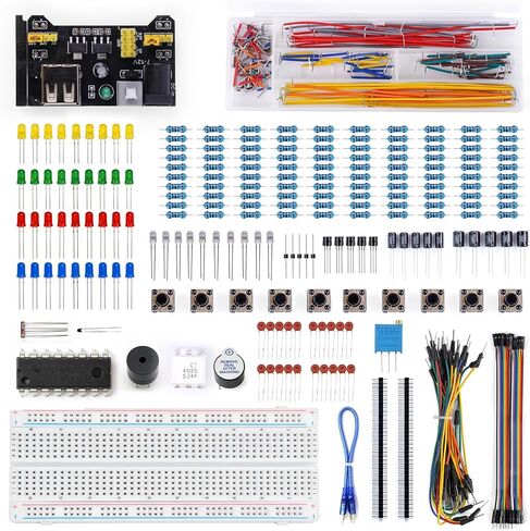 Electronics Component Fun Kit w/Power Supply Module, Electronics Basic Kit, Jumper Wire, Breadboard, Precision Potentiometer,Resistor Compatible with Arduino, Raspberry Pi, STM32 in Kuwait