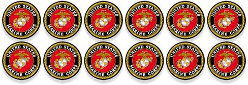 12-Pack Round U.S. Marines Official Logo Stickers (US Corps Anchor Insignia Seal Outdoor Matte Vinyl Decal for Phone Cell Laptop Water Bottle (1 inch) USMC Licensed in Kuwait