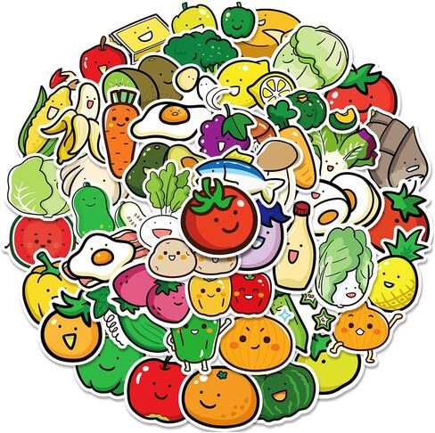 Playful Aesthetic Fruit & Vegetable Vinyl Sticker Pack - 50 PCS in Kuwait