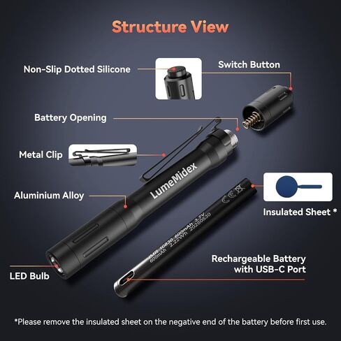 Pen Light Rechargeable Pocket EDC Flashlight, Handheld Penlights in Kuwait