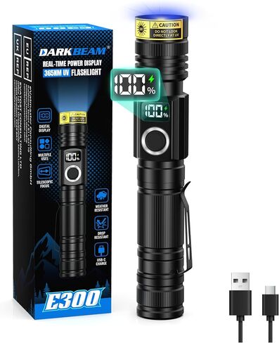 DARKBEAM 365nm UV Flashlight Rechargeable Black Light with LCD Display Clip in Kuwait