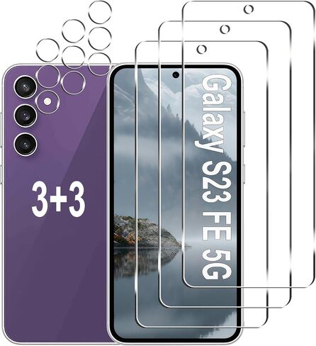 3+3 Pack Screen Protector for Samsung Galaxy S23 FE, 9H Tempered Glass with Camera Lens Protector, Fingerprint Fit, Case Friendly, Clear in Kuwait