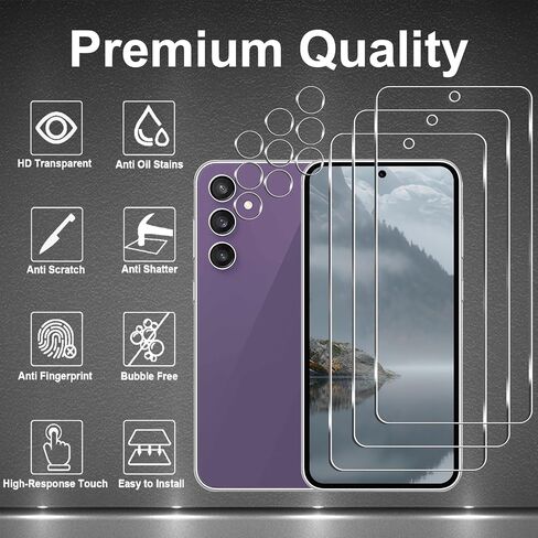3+3 Pack Screen Protector for Samsung Galaxy S23 FE, 9H Tempered Glass with Camera Lens Protector, Fingerprint Fit, Case Friendly, Clear in Kuwait