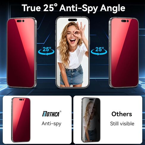 Mothca 2 Pack Color Privacy Screen Protector for iPhone 16 Plus/iPhone 15 Plus 6.7-inch [Auto Fit Box Dust-Free] Anti Spy Anti-Fingerprint Full Coverage Protection Tempered Glass in Kuwait