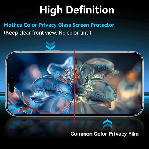 Mothca 2 Pack Color Privacy Screen Protector for iPhone 16 Plus/iPhone 15 Plus 6.7-inch [Auto Fit Box Dust-Free] Anti Spy Anti-Fingerprint Full Coverage Protection Tempered Glass in Kuwait
