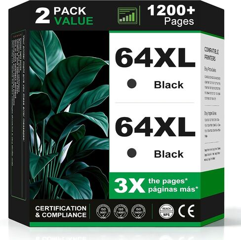 64XL Black Ink Cartridges Replacement for HP 64 XL HP64XL HP64 2-Pack in Kuwait