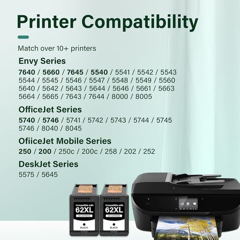 62XL 62 Envy 7640 5660 7645 7640 Black Ink Cartridge for HP Printers in Kuwait