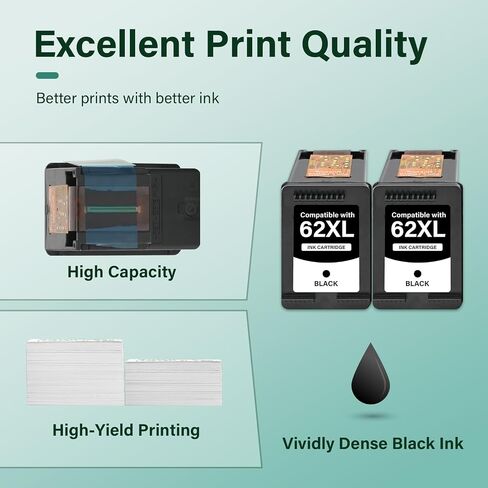 62XL 62 Envy 7640 5660 7645 7640 Black Ink Cartridge for HP Printers in Kuwait