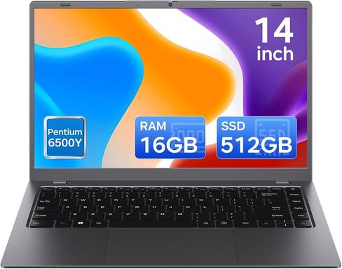 Laptop 16GB RAM 512GB SSD, Portable Lightweight Laptops with Pentium Gold 6500Y, 14 Inch FHD IPS Screen, USB 3.2, USB-C, HDMI, TF Card Slot, PC Laptop Computer Good for Business and Student in Kuwait