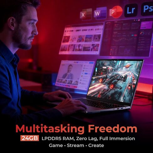 2026 15.6" FHD Gaming Laptop, AMD Ryzen 7 6800H(up to 4.7GHz), 24GB RAM, 1TB NVMe SSD, Windows 11 Pro Laptop Computer with Backlit Keyboard, 6 Ports for Gaming, Programming, Video Editing in Kuwait