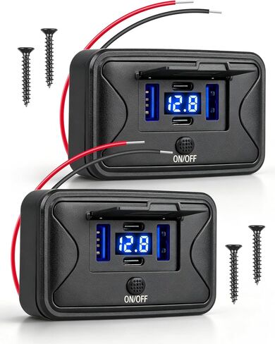 Anina 2 Pack 12V USB Outlet with Voltage Display, 78W 4 Port USB C Fast Charger Panel with Dual 36W PD & Dual 18W QC3.0, On/Off Switch and Flip Cover for RV Boat Truck Marine Golf Cart in Kuwait