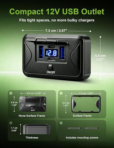 Anina 2 Pack 12V USB Outlet with Voltage Display, 78W 4 Port USB C Fast Charger Panel with Dual 36W PD & Dual 18W QC3.0, On/Off Switch and Flip Cover for RV Boat Truck Marine Golf Cart in Kuwait