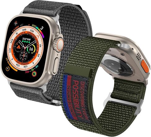 سوار معصم كبير مقاس XL XXL متوافق مع ساعة Apple Watch Ultra 49mm iWatch Series 9 8 7 45 مم للكاحل من النايلون الناعم المسامي لسلسلة 6 5 4 3 2 1 44 42 مم للرجال والنساء، أسود ورمادي in Kuwait