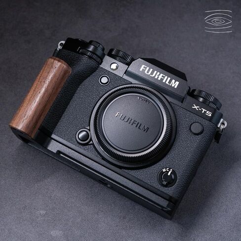 Ebony Walnut Desert Ironwood Wood Wooden Camera Grip Handle Holder for XT5 Camera with Aluminum Alloy Baseplate Protector (Ebony,Black Base) in Kuwait