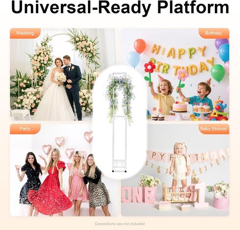 White Wedding Backdrop Stand – 6.56FT Adjustable Height Metal Arch Stand with Foldable Base, Heavy-Duty Square Frame for Party Decor, Proposal, Birthday, Bridal Shower, Installation-Free, 11 lbs in Kuwait