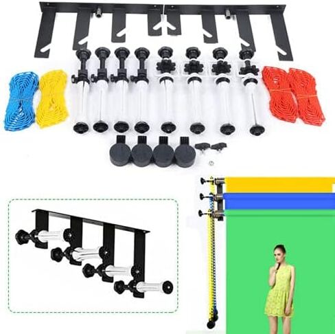 Photography 4 Roller Wall-Mounted Background Support System for Home Photo Studio, Including 2 Brackets, 8 Shafts with Gears, 4 Weights, 4 Chains Backdrop Holder, 10KG Load in Kuwait