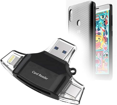 BoxWave Smart Gadget Compatible with ZTE Gabb Z2 - AllReader SD Card Reader, microSD Card Reader SD Compact USB - Jet Black in Kuwait
