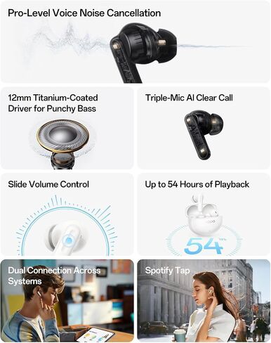 OPPO Enco Air5 Pro True Wireless Earbuds, Bluetooth 6.0 in-Ear Headphones Stereo, 55dB Active Noise Cancellation, Triple-Mic AI Clear Call, Hi-Res Audio, 54H Playtime, Deep Bass, IP55, Matte Black in Kuwait
