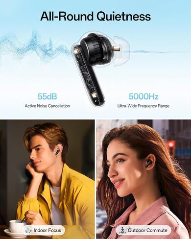 OPPO Enco Air5 Pro True Wireless Earbuds, Bluetooth 6.0 in-Ear Headphones Stereo, 55dB Active Noise Cancellation, Triple-Mic AI Clear Call, Hi-Res Audio, 54H Playtime, Deep Bass, IP55, Matte Black in Kuwait