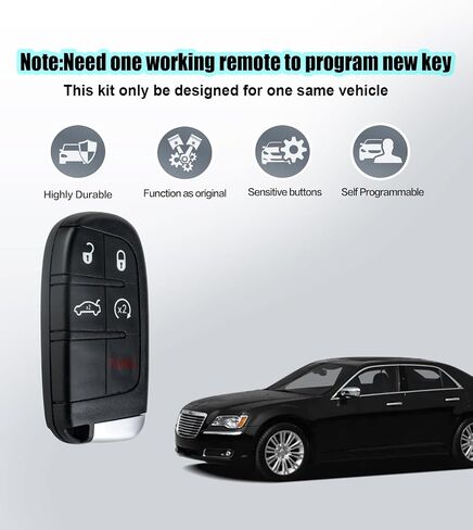 Smart Car Key Fob DIY Kit Replacement for Chrysler 300 Dodge Charger 2011-2018 Challenger 2018 Dart 2013-2016 Dodge Journey 2011-2019 46 Chip M3N-40821302 in Kuwait