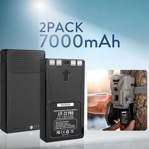 2 Pack LIT-22 Battery Pack 7000mAh Rechargeable Replacement Battery for SPYPOINT Trail Camera - Compatible with Flex-M/G-36 /Plus/S Cellular Trail Cameras with USB C Cable in Kuwait