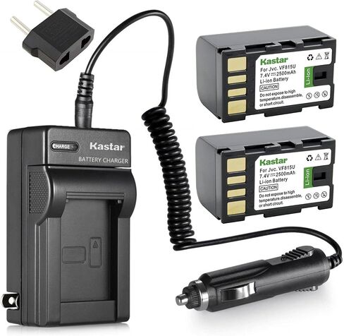Kastar Battery (2-Pack) and Charger Kit for JVC BN-VF815, BN-VF815U and GZ-HD30 GZ-HD40 GZ-HD300 GZ-HD320 GZ-HM1 GZ-HM110 GZ-HM200 GZ-HM400 GZ-HM80 GZ-HM90 GZ-X900 GC-PX100 GC-P100 GC-PX1 GC-PX10 in Kuwait