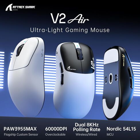MAMBASNAKE x Attack Shark V2 AIR 8K Wireless Gaming Mouse,52g,60K DPI-Black in Kuwait