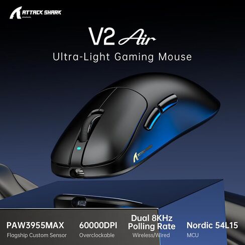 MAMBASNAKE x Attack Shark V2 AIR 8K Wireless Gaming Mouse,52g,60K DPI-Black in Kuwait
