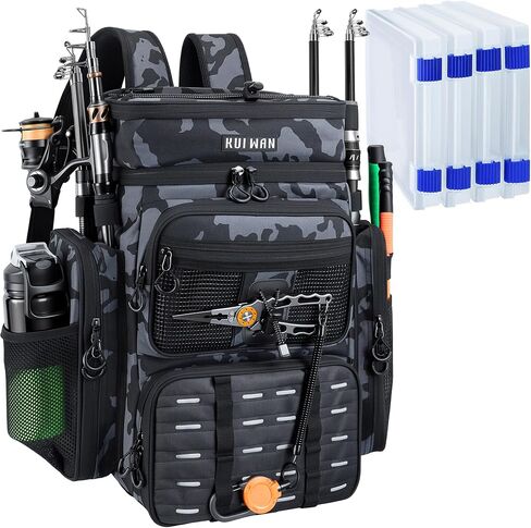Fishing Backpack with Cooler & 4 Rod Holder, Large 45L Tackle Bag Store Fishing Gear Boxes Gifts for Men Woman-Camo Back Pack in Kuwait