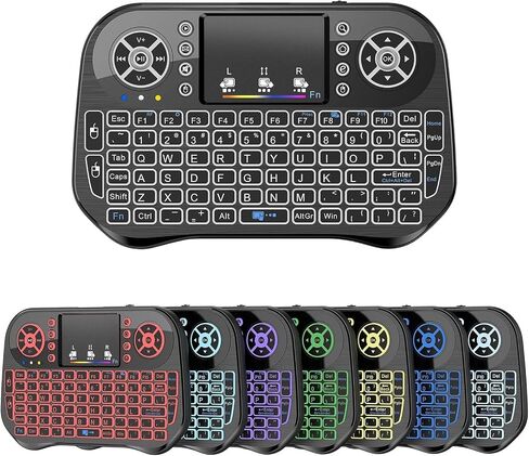 Mini Wireless Keyboard with Touchpad Mouse Combo, 7 Colors RGB Backlit, Portable 2.4 Ghz Mini Keyboard with Rechargable Li-ion Battery for Android Box, Smart TV, Pad, PC, HTPC, Tablet and Windows OS in Kuwait