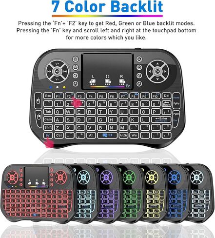Mini Wireless Keyboard with Touchpad Mouse Combo, 7 Colors RGB Backlit, Portable 2.4 Ghz Mini Keyboard with Rechargable Li-ion Battery for Android Box, Smart TV, Pad, PC, HTPC, Tablet and Windows OS in Saudi Arabia