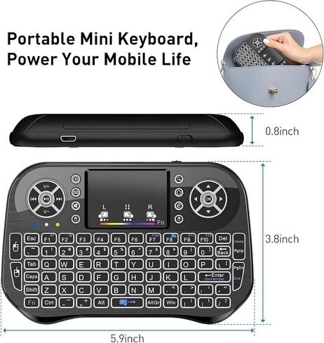 Mini Wireless Keyboard with Touchpad Mouse Combo, 7 Colors RGB Backlit, Portable 2.4 Ghz Mini Keyboard with Rechargable Li-ion Battery for Android Box, Smart TV, Pad, PC, HTPC, Tablet and Windows OS in Saudi Arabia