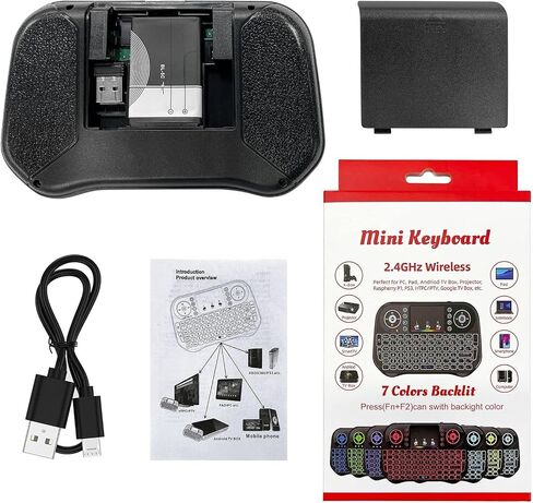 Mini Wireless Keyboard with Touchpad Mouse Combo, 7 Colors RGB Backlit, Portable 2.4 Ghz Mini Keyboard with Rechargable Li-ion Battery for Android Box, Smart TV, Pad, PC, HTPC, Tablet and Windows OS in Saudi Arabia