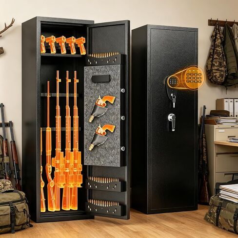 Gun Safe for Rifles and Pistols, Large Modular Gun Locker Cabinet, with Biometric Quick Access, Gun Cabinets for Rifles and Shotguns, for Home Defense & Hunting Storage, 55" High in Kuwait