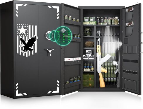 30-40 Large Rifle Safe, Unassembled Gun Safe for Rifles and Pistols with Door Organizer & Adjustable Shelves, Biometric Gun Cabinet with Touch Keypad & Magnetic Lamp for Home in Kuwait