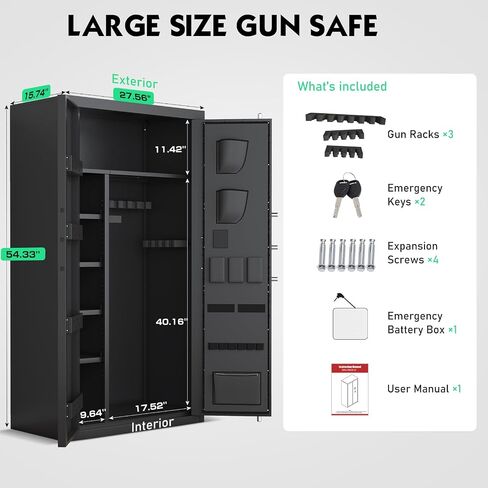 30-40 Large Rifle Safe, Unassembled Gun Safe for Rifles and Pistols with Door Organizer & Adjustable Shelves, Biometric Gun Cabinet with Touch Keypad & Magnetic Lamp for Home in Kuwait
