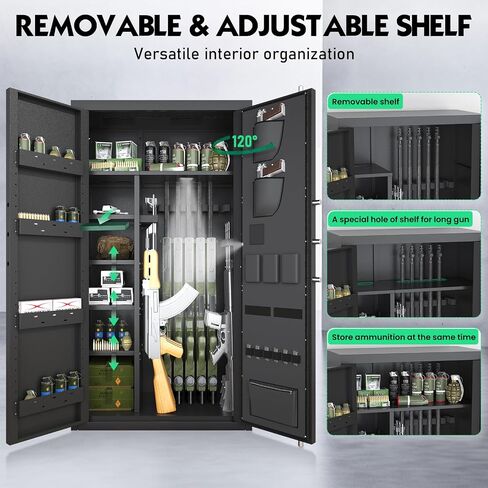 30-40 Large Rifle Safe, Unassembled Gun Safe for Rifles and Pistols with Door Organizer & Adjustable Shelves, Biometric Gun Cabinet with Touch Keypad & Magnetic Lamp for Home in Kuwait