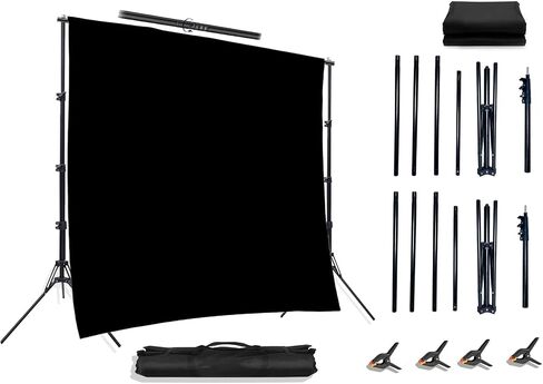 10x6.5ft Adjustable Photo Backdrops Stand Kit Portable Portrait & Studio Black Screen Stand Support with 4 Clamps,1x Black Backdrop Carrying Bag Disassembly Photography Accessories Banner Stand in Kuwait