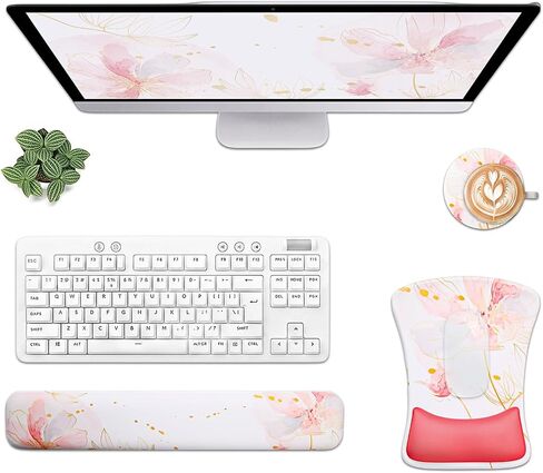 Gel Mouse Pad & Memory Foam Keyboard Wrist Rest Set Sage Green Floral in Kuwait