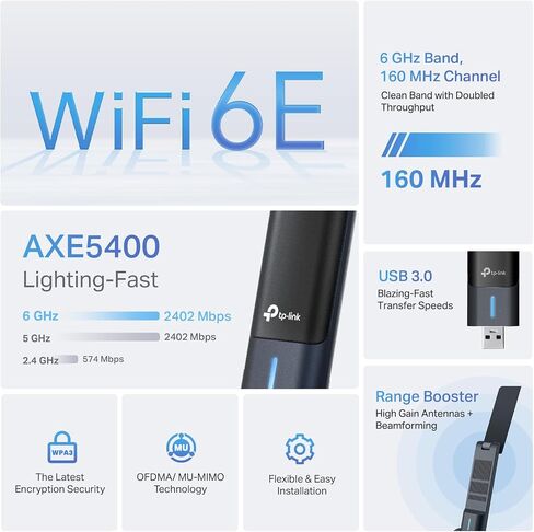 TP-Link AXE5400 USB WiFi 6E Adapter for Desktop PC, Tri-Band Wi-Fi Dongle in Kuwait