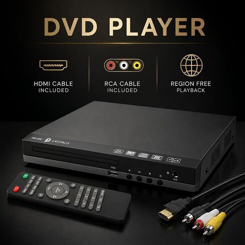 DVD Player for TV with HDMI Port 1080P, Region Free DVD Player with USB Input, Remote Control, HDMI & RCA Cables Included, Includes Bonus Chair Exercise DVD & Resistance Band in Kuwait