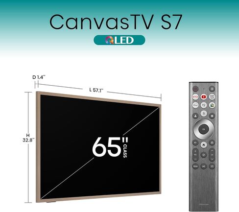 Hisense 65-Inch Class QLED 4K S7N CanvasTV™ Series Dolby Vision HDR Google Smart TV (65S7N) - 144Hz, Art Mode, Anti-Glare Panel, Hi-Matte Display, Frame & UltraSlim Wall Mount Included in Kuwait