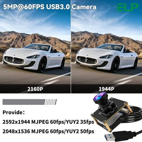 ELP 5mp 60fps Global Shutter USB3.0 Camera Module Wide Angle 120degree Webcam Board for Computer Mini UVC USB3.0/2.0 PC Camera High Speed Lightburn Cameras for Laser OG05B10 Webcamera for Laptop in Kuwait