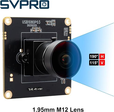SVPRO 1080P USB Camera Module, 0.0001 Lux Starlight Webcam Board for Computer Laptop, M12 Lens, 1.95 mm Wide-Angle Fisheye Lens, H190°, UVC Lightburn Cam for 3D Printer in Kuwait