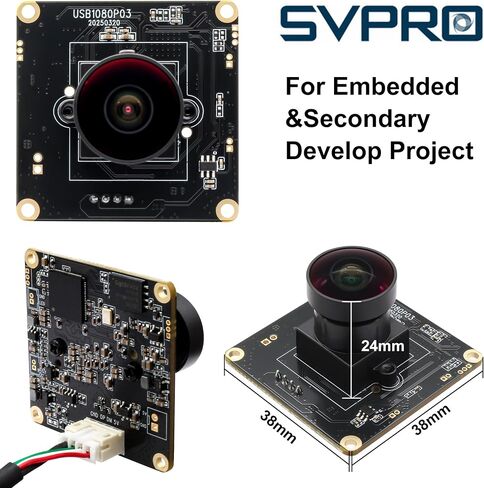 SVPRO 1080P USB Camera Module, 0.0001 Lux Starlight Webcam Board for Computer Laptop, M12 Lens, 1.95 mm Wide-Angle Fisheye Lens, H190°, UVC Lightburn Cam for 3D Printer in Kuwait
