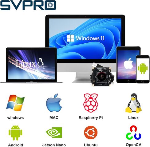 SVPRO 1080P USB Camera Module, 0.0001 Lux Starlight Webcam Board for Computer Laptop, M12 Lens, 1.95 mm Wide-Angle Fisheye Lens, H190°, UVC Lightburn Cam for 3D Printer in Kuwait