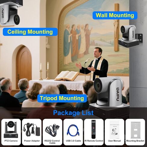 PTZ Camera 4K 20X Optical Zoom NDI 60fps HDMI USB3.0 SDI LAN POE AI Auto Tracking PTZ Camera New Gen for Church Worship Live Streaming Business Conference Events Education with YouTube Zoom in Kuwait