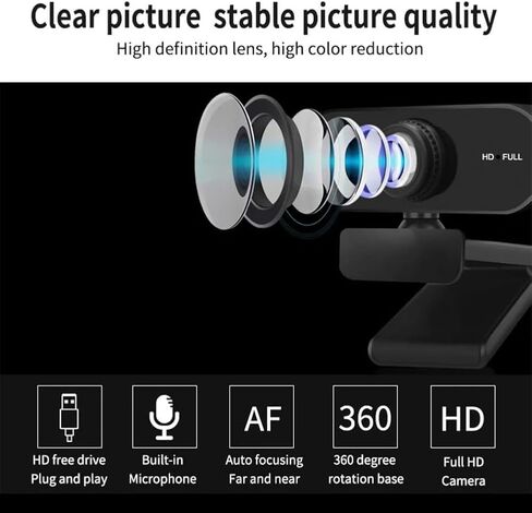 USB HD 1080P/2K Webcam Autofocus with Microphone Computer PC Webcam for PC/Laptop Conferences and Video Calls in Kuwait