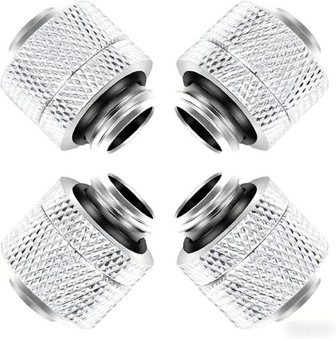 4-Pack G1/4 Rotating Compression Fittings for PC Water Cooling – 360° Swivel Brass Connectors with Chrome Finish and Silicone O-Ring, Silver in Kuwait