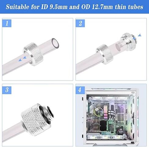 4-Pack G1/4 Rotating Compression Fittings for PC Water Cooling – 360° Swivel Brass Connectors with Chrome Finish and Silicone O-Ring, Silver in Kuwait